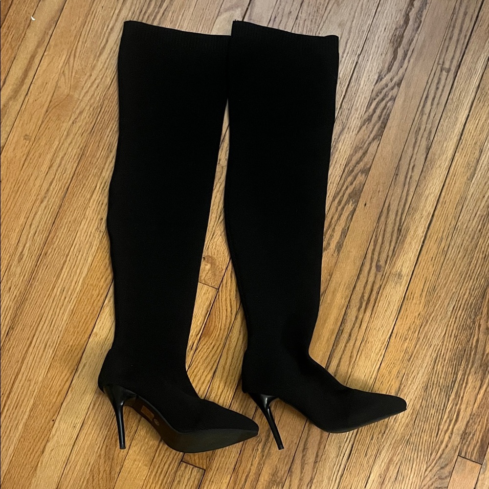 NWT Black Women's Over the Knee Thigh High Stilletto Stretchy Sock Style Boots